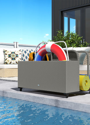 PE Rattan Pool Float Storage Organizer with Wheels, Mixed Gray