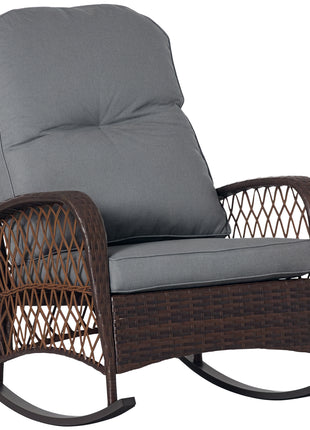 Rattan Porch Rocker w/ Plush Cushion, Gray
