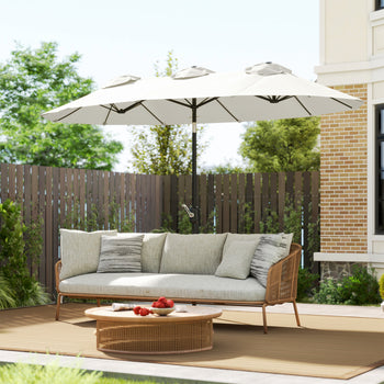 Double Sided Patio Umbrella, 9.7' Large Outdoor Market Umbrella with Push Button Tilt and Crank, 3 Air Vents and 12 Ribs, for Garden, Deck, Pool, White