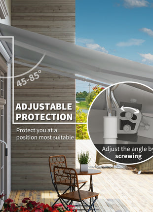 12' x 8' Retractable Awning Patio Awnings Sun Shade Shelter with Manual Crank Handle, 280g/m² UV & Water-Resistant Fabric and Aluminum Frame for Deck, Balcony, Yard, Light gray