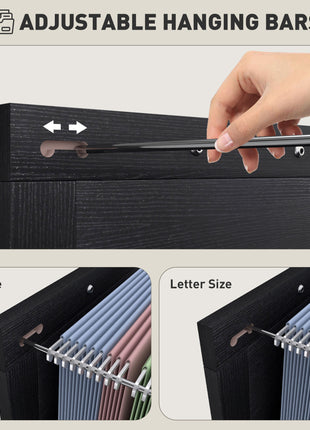 Vertical File Cabinet with 3 Drawers, Rustic Farmhouse Office Storage Cabinet for A4, Letter Size, Distressed Black