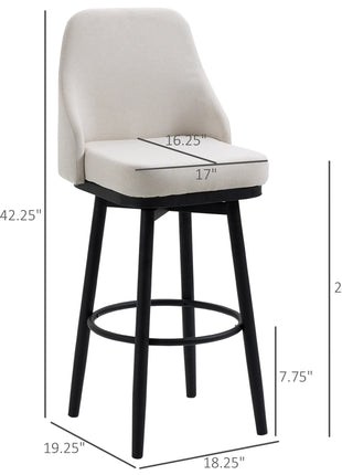Bar Height Bar Stools Set of 2, Modern 360° Swivel Kitchen Chairs with Steel Legs and Footrest, 29.5 Inch Seat Height Upholstered Barstools for Kitchen Island, Cream White