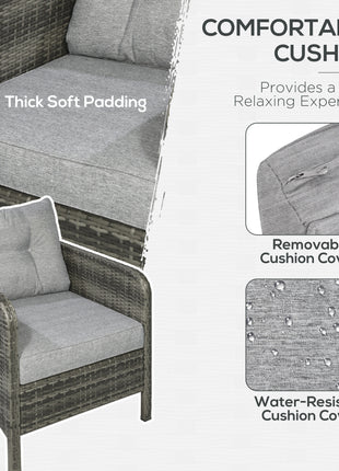 5 Pieces Rattan Wicker Lounge Chair Outdoor Patio Conversation Set with 2 Cushioned Chairs, 2 Ottomans and Tempered Glass Top Coffee Table, Gray/Light Gray