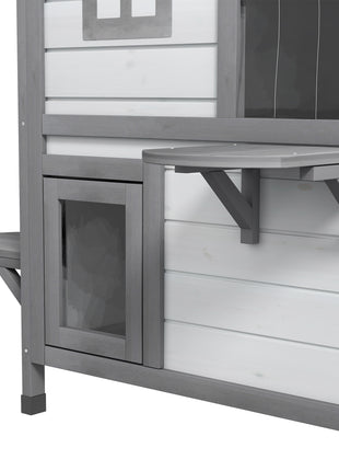 Wooden 2-Story Outdoor Cat House, Feral Cat Shelter Kitten Condo with Openable Asphalt Roof and 4 Platforms, White