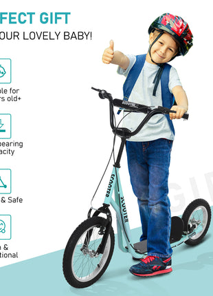 Teens Youth Scooter Ride On Toy with Adjustable Handlebar, Dual Brakes, and Inflatable Wheels For Kids 5+, Blue