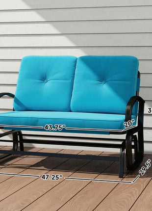 Outdoor Glider Bench, 2-Person Patio Rocker Loveseat with Tufted Cushions, Steel Frame for Porch, Garden Backyard, Blue