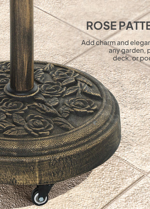 Round Patio Umbrella Base, 46 lbs Resin Umbrella Base with Wheels, Outdoor Umbrella Stand for 1.3"/1.5"/1.9" Umbrella Poles for Outdoor, Lawn, Poolside, Bronze