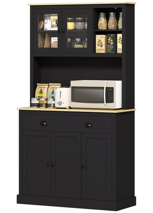 Freestanding Kitchen Cabinet, 71" Tall Pantry Cabinet, Modern Hutch with Wide Countertop, Adjustable Shelves, Black