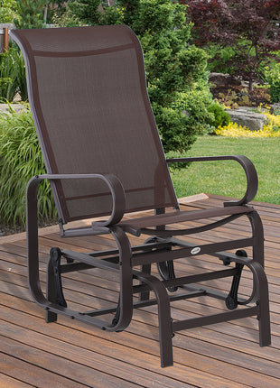 1-Person Outdoor Glider Swing, Single Rocker, Ergonomic Head Support, with Lightweight Metal & Mesh Construction, Supports Up to 352 lbs., for Backyard, Garden, Porch, Brown