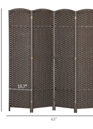 Folding Room Divider Screen 4 Panel 5.6 ' Tall Privacy Screen Freestanding Room Partition for Home Office, Brown