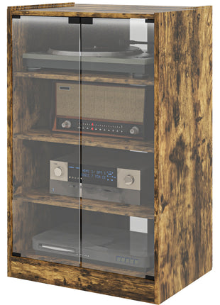 5-Tier Media Cabinet, Media Stand with Adjustable Shelves, Tempered Glass Doors, and Cable Management, Rustic Brown