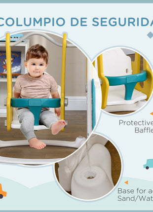 6 in 1 Toddler Slide and Swing Set Indoor for Age 1-3 Years w/ Basketball Hoop, Climber, Storage Telescope, Yellow