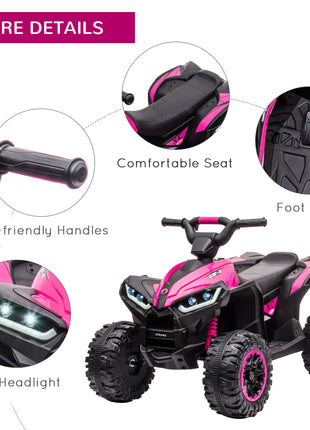 12V Kids ATV Quad Car with Forward & Backward Function, Wear-Resistant Wheels, Music, for Toddlers 3-5 Years Old, Pink