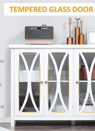Sideboard, Buffet Cabinet with 3 Tempered Glass Doors, Arc Pattern and Adjustable Storage Shelf, Credenza, White