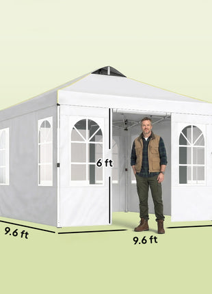 9.6 x 9.6 ft Pop Up Canopy Tent with Sidewalls, One Push Setup, UPF50+ Portable Instant Canopy Shelter, White