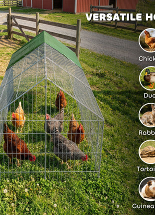Metal Chicken Coop with Cover for Backyard Small Animals Duck Rabbit, 106" x 29.5" x 29.5", Green