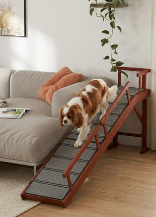 Wooden Dog Ramp with Removable Guardrails, Non-Slip Surface, 60" Long, Brown