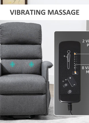Power Lift Chair with Vibration Massage, Fabric Upholstered Recliner Chair for Elderly with Remote Control, Side Pockets, Grey