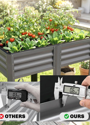 Raised Garden Bed Galvanized Steel, Elevated Planter Box with Storage Shelf, Bed Liner, 31.5" High, Dark Gray