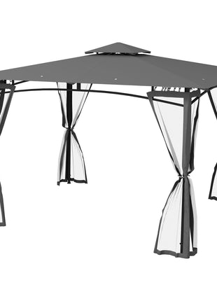 10' x 12' Outdoor Gazebo with Nettings, 2 Tier Patio Gazebo Canopy for Garden, Backyard, Deck, Dark Gray