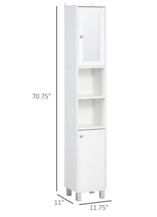 Tall Bathroom Storage Cabinet with Mirror, Wooden Freestanding Tower Cabinet with Adjustable Shelves for Bathroom or Living Room, White