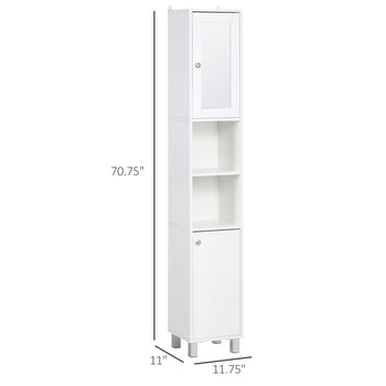 Tall Bathroom Storage Cabinet with Mirror, Wooden Freestanding Tower Cabinet with Adjustable Shelves for Bathroom or Living Room, White
