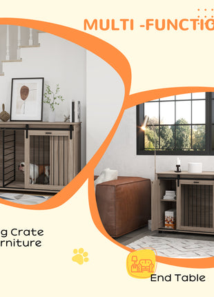 71" Modern Dog Kennel Furniture with Removable Divider, Storage for 2 Small Dogs or 1 Large Dog, Walnut