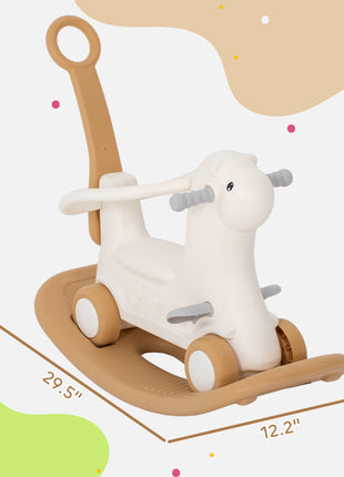 Rocking Horse for Toddlers 1-3 Years, 4-in-1 Baby Rocking Horse with Detachable Balance Board and Push Handle, Brown