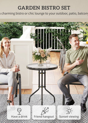 3 Pieces Bistro Set, Small Patio Furniture Set with Stackable Chairs and Glass Table for Backyard, Balcony, Beige