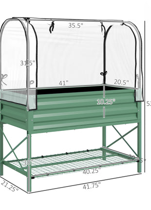 Raised Garden Bed with Legs and Cover, Metal Elevated Planter Box with Bottom Shelf and Liner for Vegetables, Green
