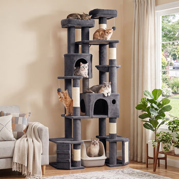 79" Extra Large Cat Tree Tower with Dual Baseboard for Large Adult Big Cats, Dark Gray