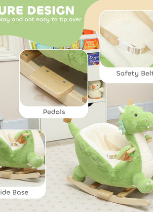 Baby Rocking Horse, Kids Ride On Dragon Toy with Realistic Dragon Roar and Safety Belt for Kids 18–36 Months, Green