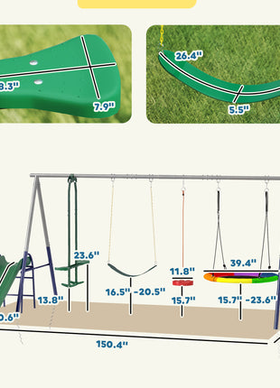 5-in-1 Kids Swing Set with Slide, Swings and Glider for Backyard, 770lbs Capacity, for Ages 3-8, Mixed Color