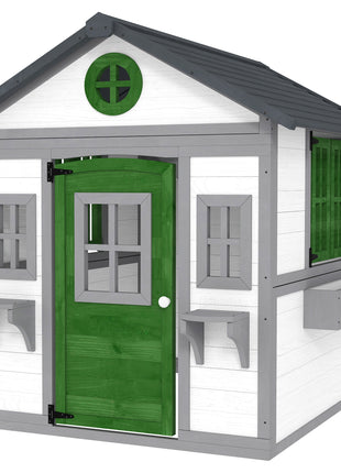 Wooden Playhouse for Kids Outdoor with Doors, Windows, Planter Pots and Boxes for Toddlers 3-8 Years, White