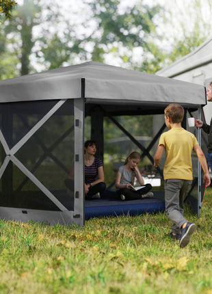 12' x 12' Hexagonal Pop Up Gazebo Canopy Tent with 5 Sidewalls, Outdoor Canopy Shelter with Carry Bag, Dark Gray