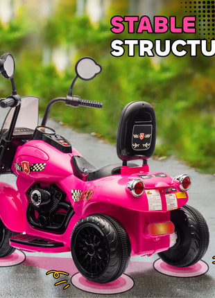6V 3 Wheel Electric Motorcycle for Kids, Battery Powered Motorbike w/ Headlights, Music, Forward & Reverse, Pink