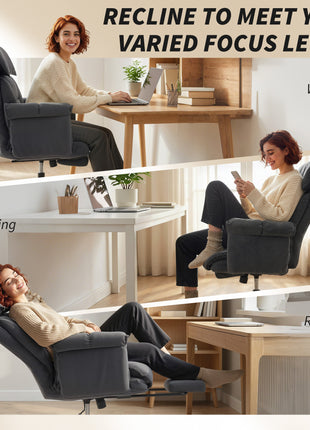 High Back Office Chair, Reclining Desk Chair with Footrest, High Resilience Foam, Rolling Wheels, Dark Gray