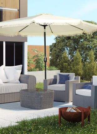 9 ft Cantilever Umbrella with Push Button Tilt and Crank Tassles and 8 Ribs Shade Umbrellas for Garden