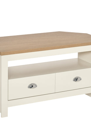 Entertainment Center TV Console Table, Corner TV Stand Up To 50" with Drawers and Open Storage Compartmen, White