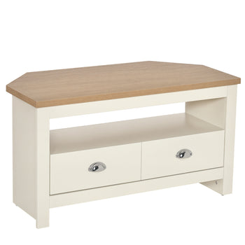 Entertainment Center TV Console Table, Corner TV Stand Up To 50" with Drawers and Open Storage Compartmen, White