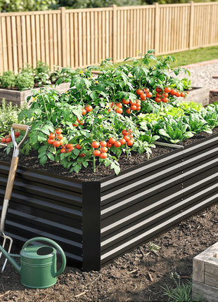 Galvanized Raised Garden Bed, Steel Outdoor Planters with Reinforced Rods, 71" x 36" x 23", Black