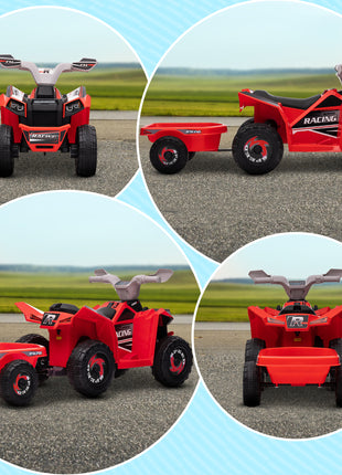 6V Electric Toy Car with Back Trailer, Forward Backward, Wear-Resistant Wheels for Ages 18-36 Months, Red