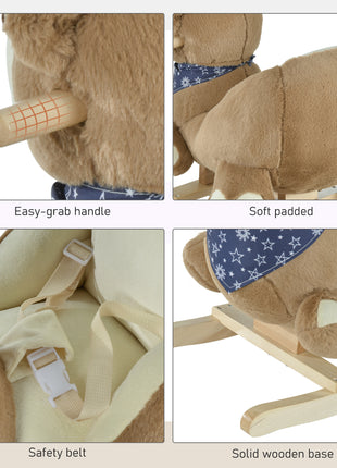 Baby Rocking Horse with Lullaby, Ride On Horse, Bear Themed Plush Animal Rocker with Pedals for Ages 18-36 Months, Easy to Assemble