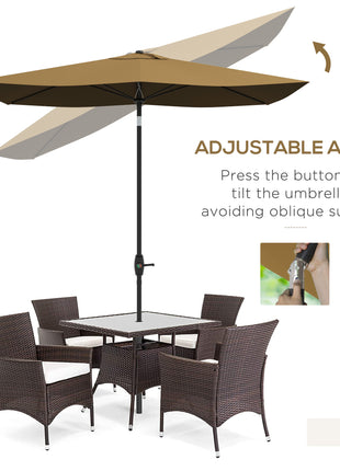 6.6' x 10' Rectangular Market Umbrella, Patio Outdoor Table Umbrella with Crank and Push Button Tilt, Coffee