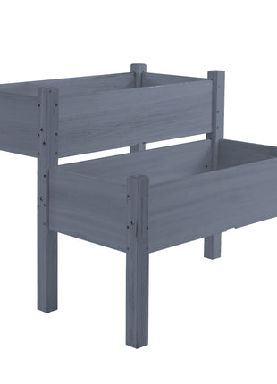 34"x34"x28" Raised Garden Bed 2-Tier Wooden Planter Box for Backyard, Patio to Grow Vegetables, Herbs and Flowers, Gray