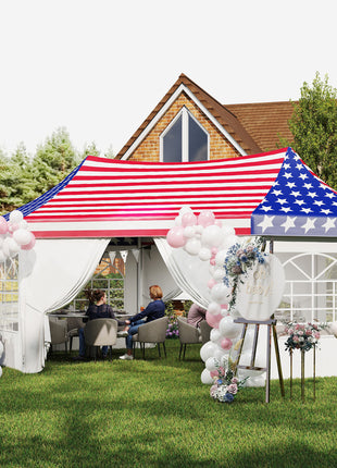 22.3 x 16.4 ft Heavy Duty Party Tent, Outdoot Canopy Tent with 2 Doors and 6 Windows, American Flag