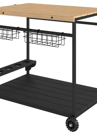 Outdoor Bar Cart Patio Serving Cart with Wine Holders Natural
