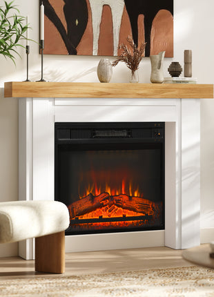 Modern Fireplace Mantel, Freestanding Fireplace Surround with Leg for Electric Fireplaces, 51.2" W x 40.6" H, Natural Wood