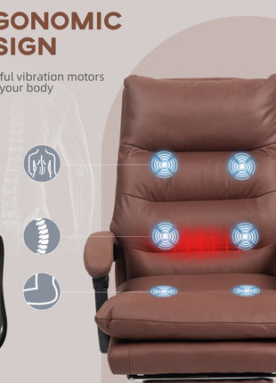 Microfibre Massage Office Chair, Heated Reclining Chair with Footrest, Double-tier Padding, Swivel Wheels, Coffee