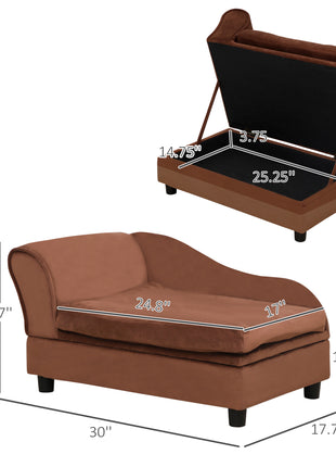 Pet Sofa Bed Couch with Storage, Pet Sofa for Cats and Small Dogs, Brown